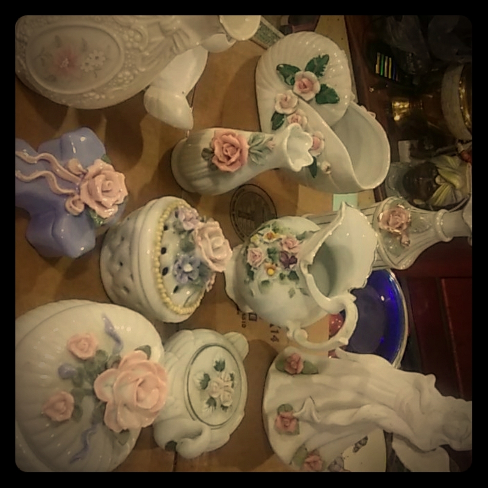 vintage trinket boxes /vases/ angel